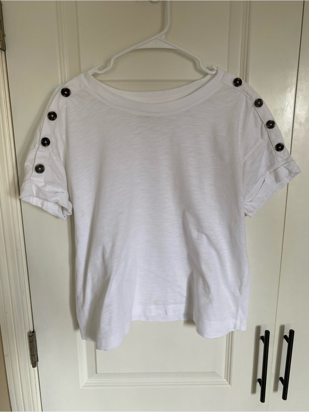 LOFT White Short Sleeve Tee with Shoulder Button Detail